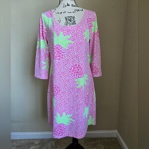 Britt pink pineapple dress 3/4 sleeve popover womens L